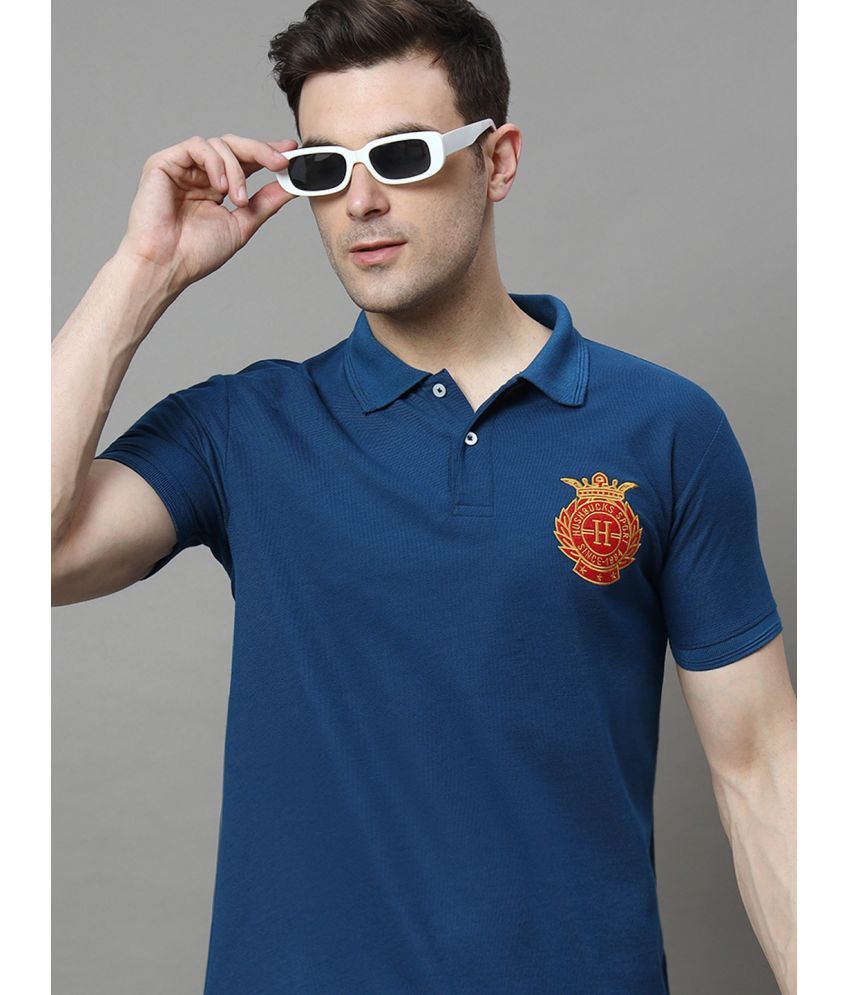     			Hushbucks Pack of 1 Cotton Blend Regular Fit Embroidered Half Sleeves Men's Polo T Shirt ( Navy Blue )