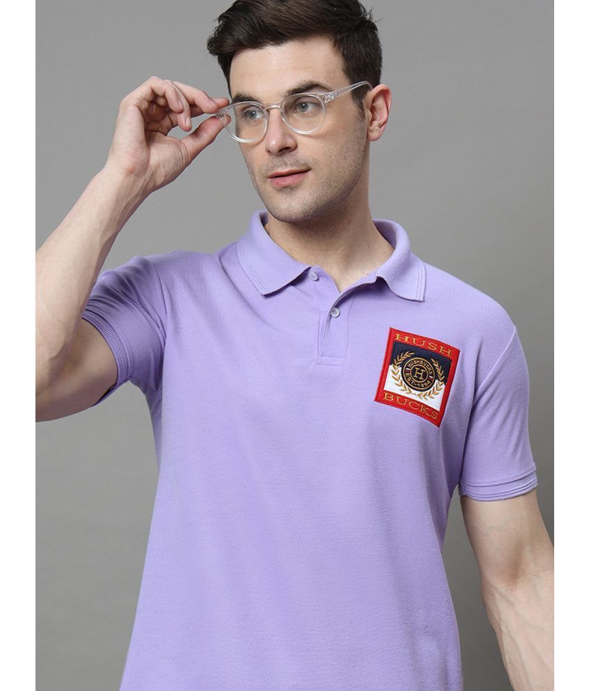     			Hushbucks Pack of 1 Cotton Blend Regular Fit Embroidered Half Sleeves Men's Polo T Shirt ( Lavender )