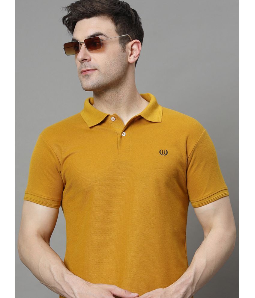     			Hushbucks Pack of 1 Cotton Blend Regular Fit Solid Half Sleeves Men's Polo T Shirt ( Mustard )