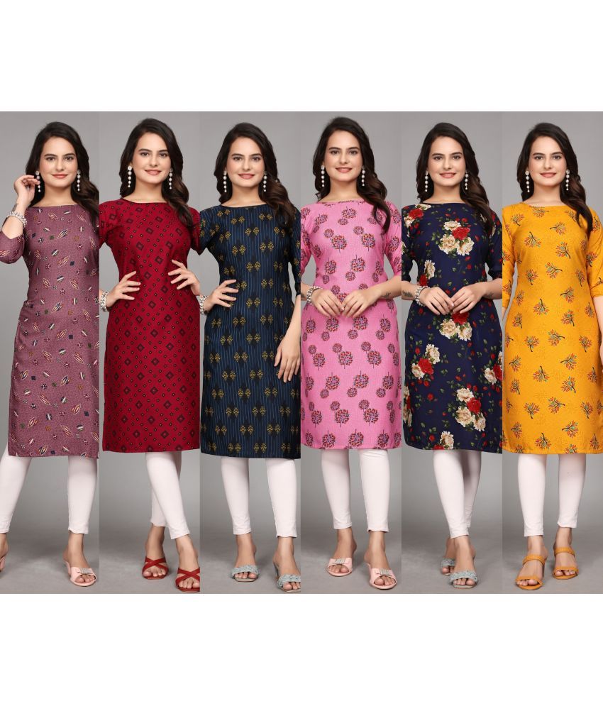     			KALAVRITTA Pack of 6 Crepe Printed Straight Women's Kurti - ( Multicolor1 )