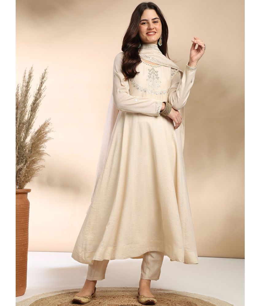     			KIRMESH FASHION Silk Embroidered Kurti With Pants Women's Stitched Salwar Suit - White ( Pack of 1 )