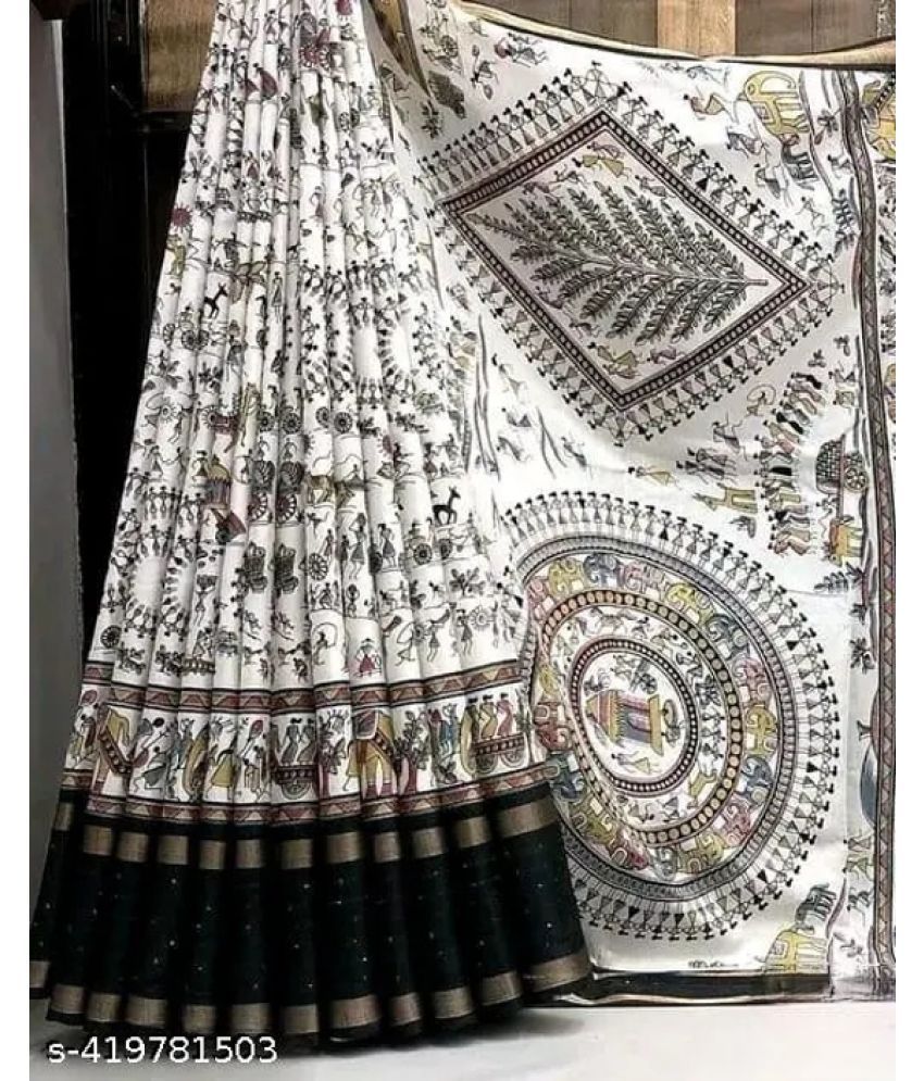     			Magneitta Art Silk Woven Saree With Blouse Piece ( White , Pack of 1 )