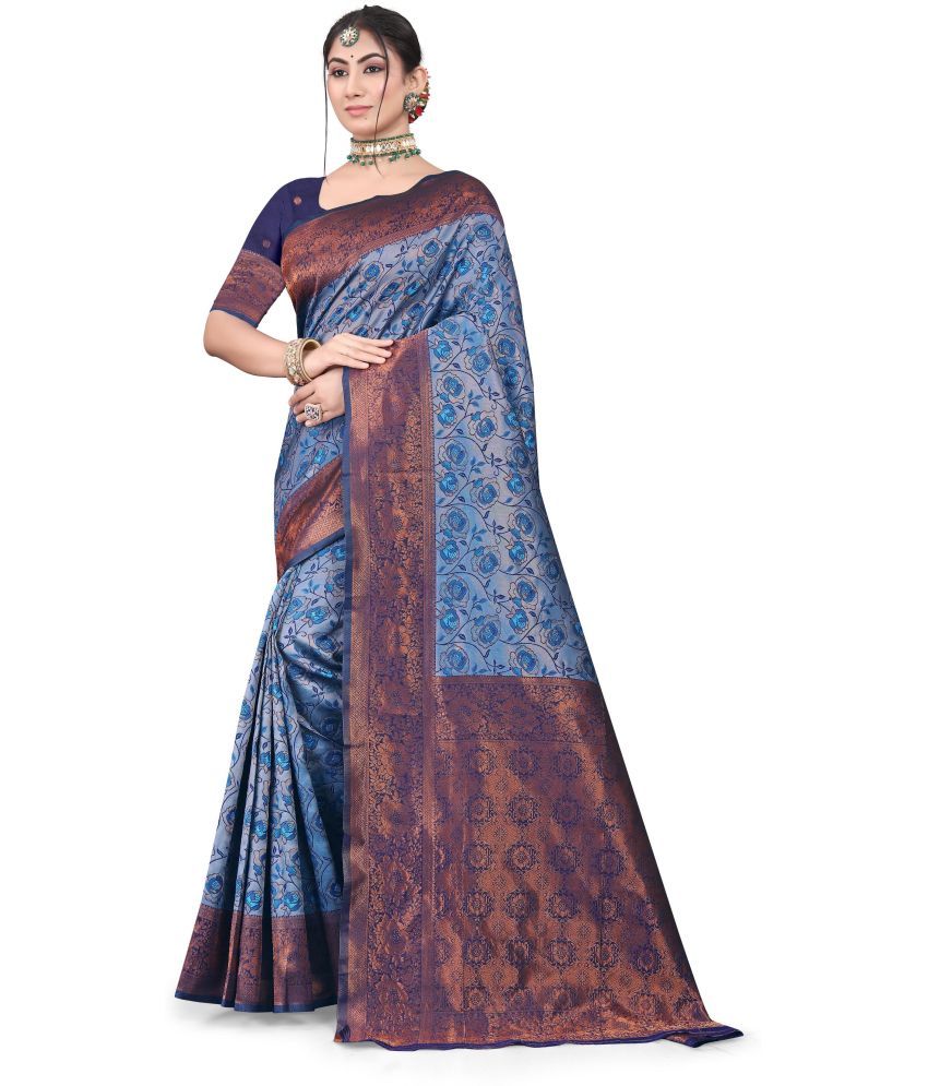     			Magneitta Art Silk Woven Saree With Blouse Piece ( Grey , Pack of 1 )