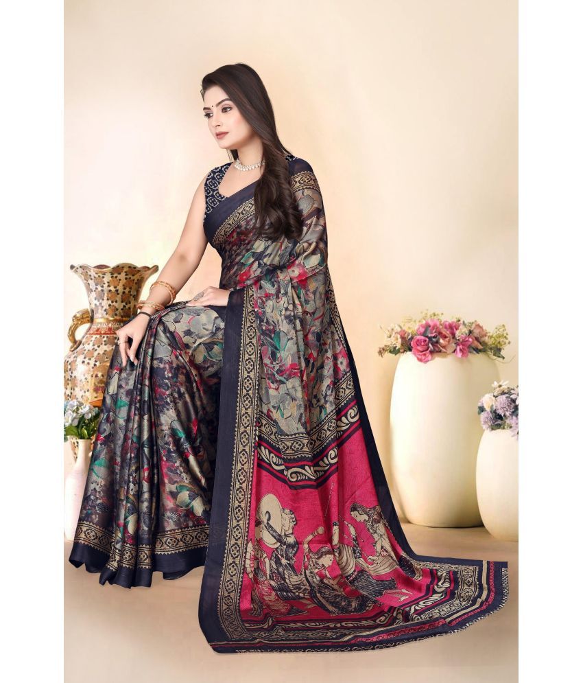     			Magneitta Chiffon Printed Saree With Blouse Piece ( Black , Pack of 1 )