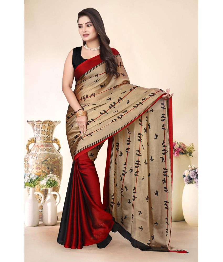     			Magneitta Chiffon Printed Saree With Blouse Piece ( Red , Pack of 1 )