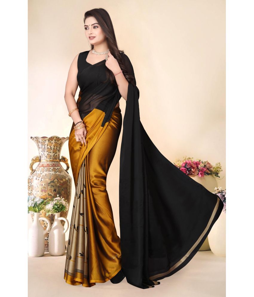     			Magneitta Chiffon Printed Saree With Blouse Piece ( Gold , Pack of 1 )