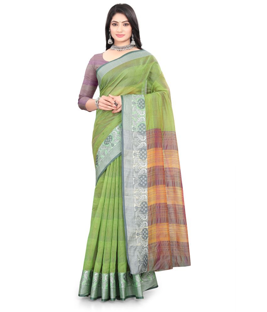     			Magneitta Cotton Blend Woven Saree With Blouse Piece ( Green , Pack of 1 )