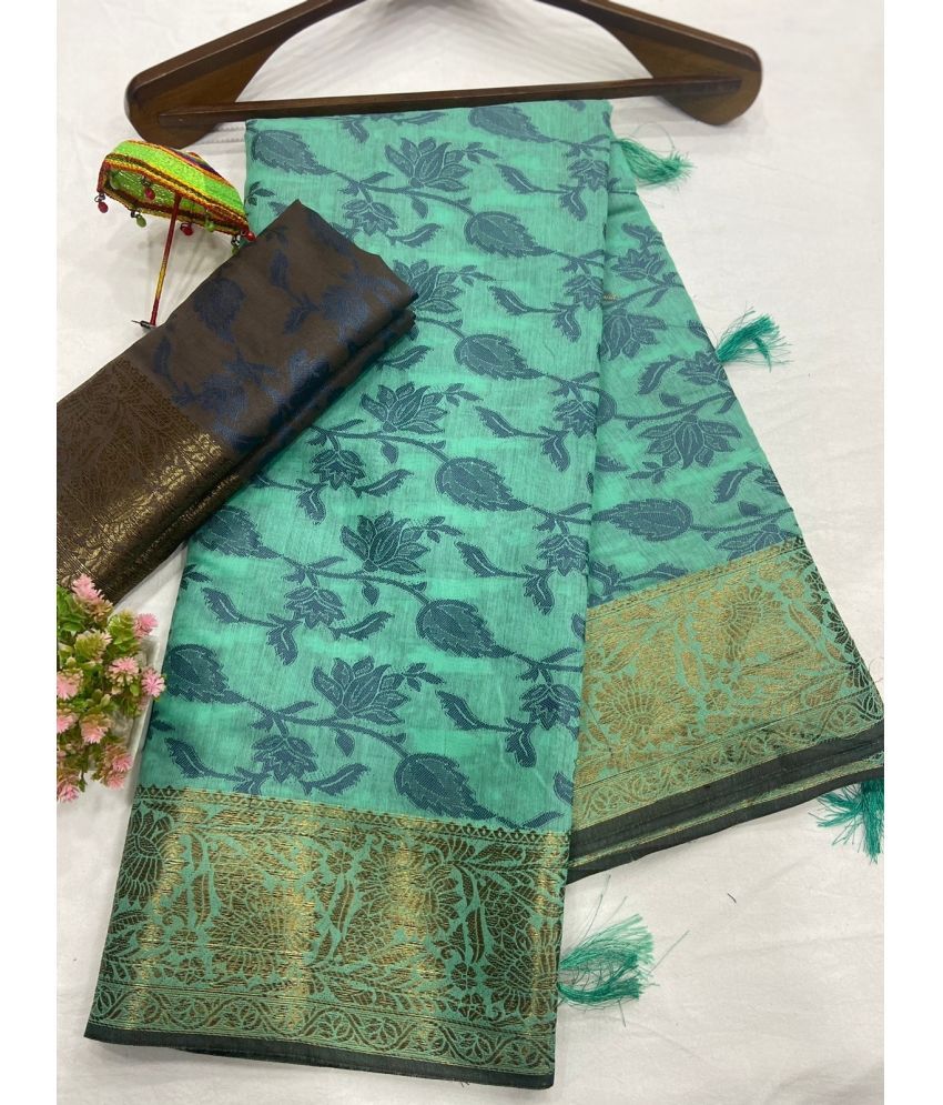     			Magneitta Cotton Printed Saree With Blouse Piece ( Green , Pack of 1 )