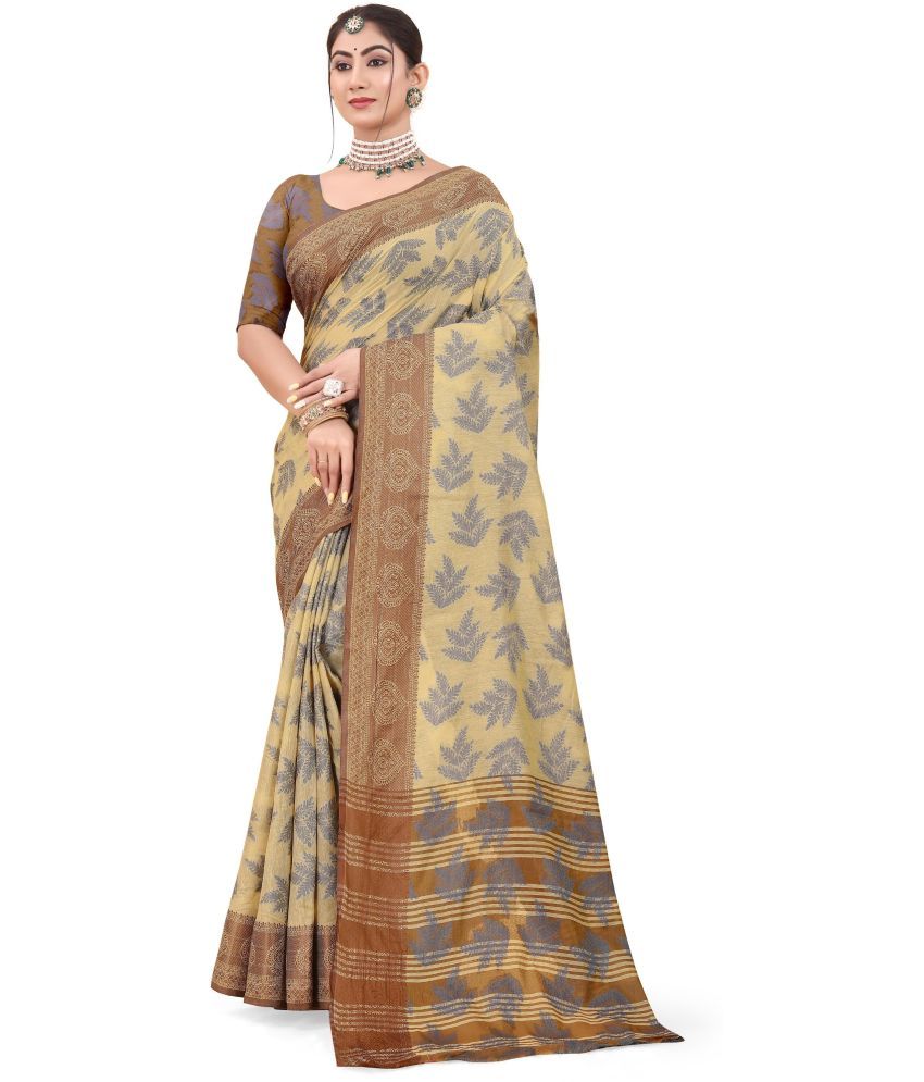     			Magneitta Cotton Silk Woven Saree With Blouse Piece ( Beige , Pack of 1 )