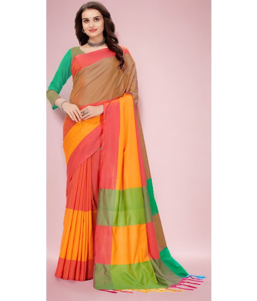     			Magneitta Cotton Silk Woven Saree With Blouse Piece ( Orange , Pack of 1 )