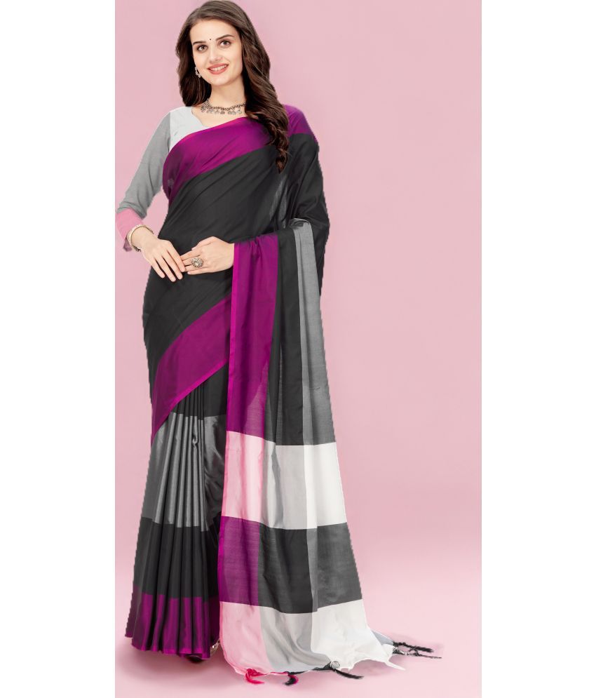     			Magneitta Cotton Silk Woven Saree With Blouse Piece ( Black , Pack of 1 )