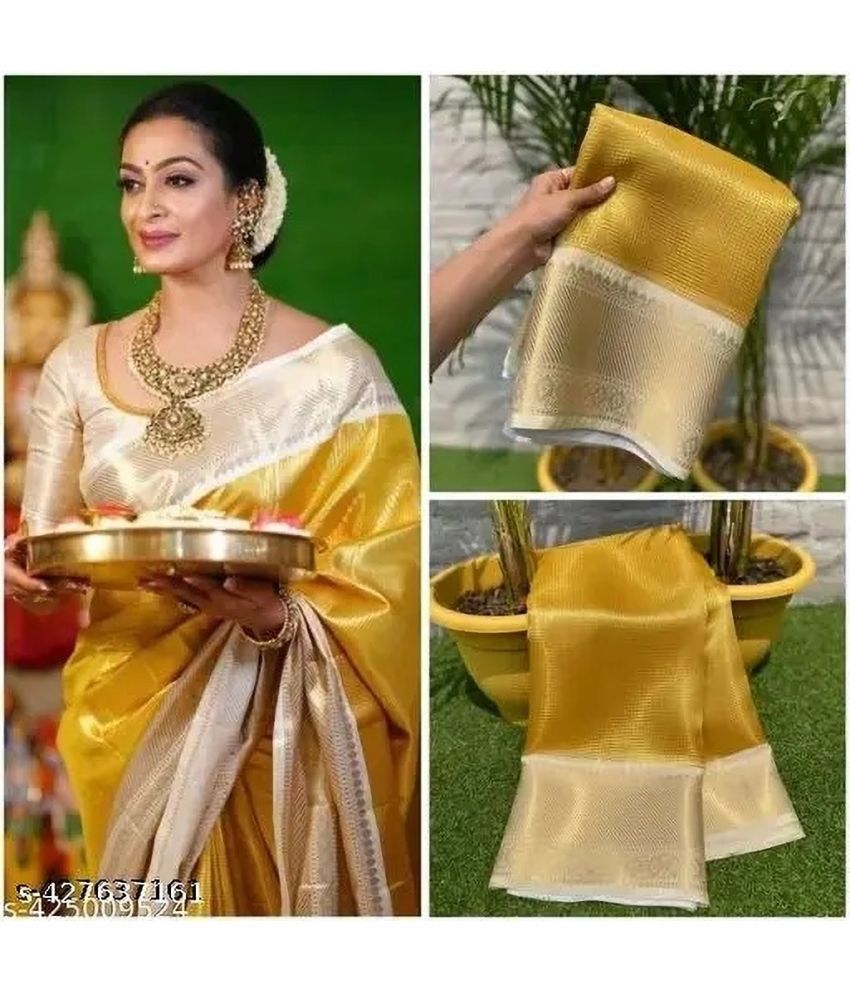     			Magneitta Silk Blend Woven Saree With Blouse Piece ( Yellow , Pack of 1 )