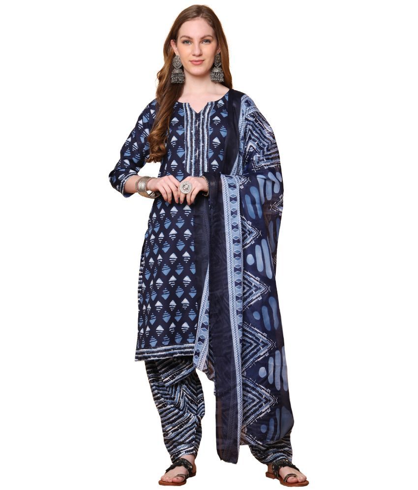     			Rajnandini Cotton Blend Printed Kurti With Patiala Women's Stitched Salwar Suit - Teal ( Pack of 1 )