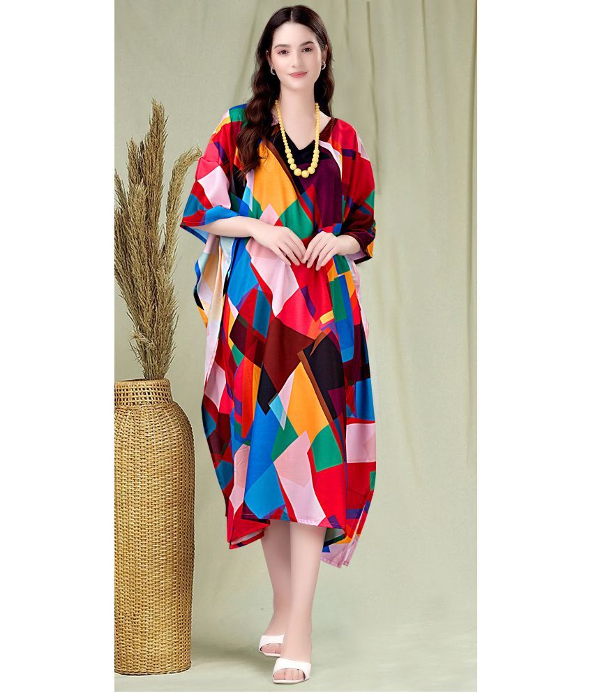     			SILK SUTRA Rayon Printed Knee Length Women's Kaftan - Multi Color ( Pack of 1 )