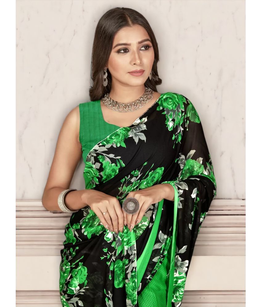     			TTH Georgette Embroidered Saree With Blouse Piece ( Green , Pack of 1 )