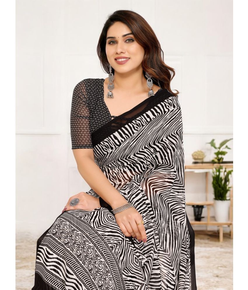     			TTH Georgette Printed Saree With Blouse Piece ( Black , Pack of 1 )