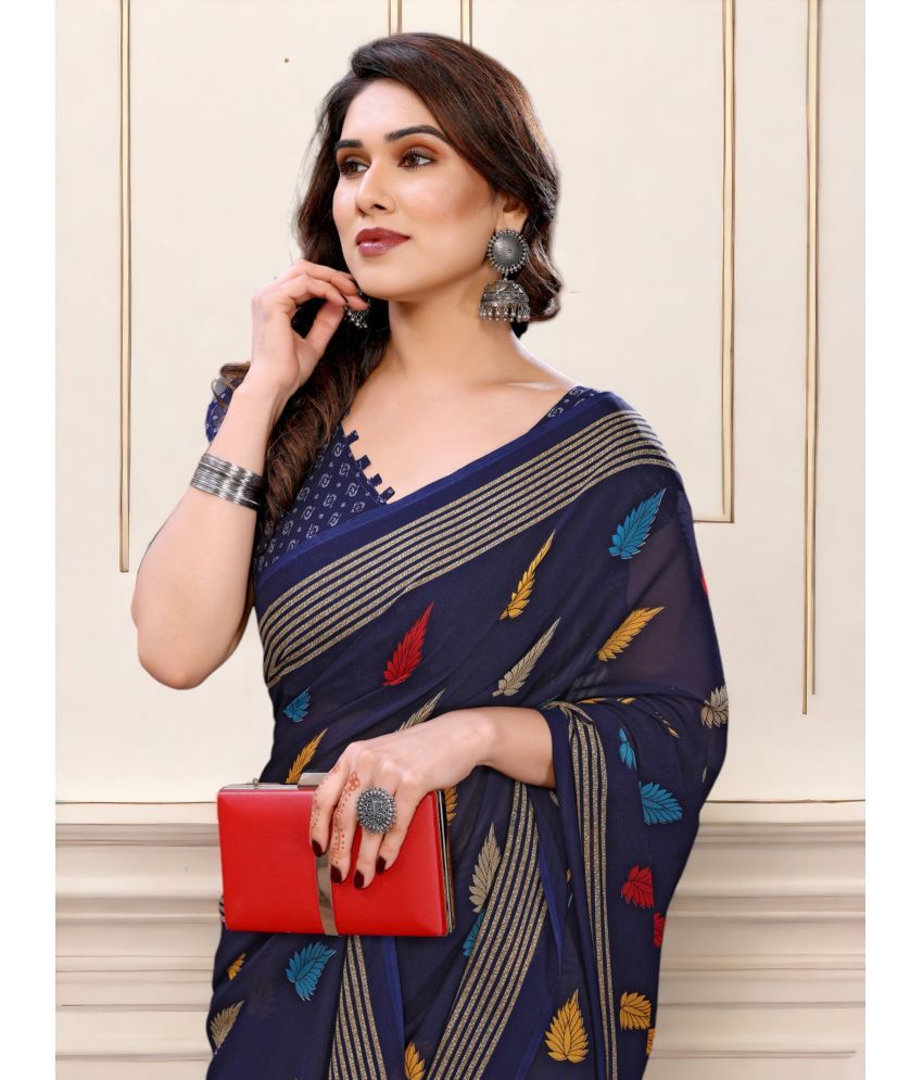     			TTH Georgette Printed Saree With Blouse Piece ( Blue , Pack of 1 )