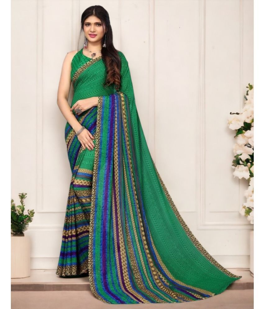     			TTH Georgette Printed Saree With Blouse Piece ( Green , Pack of 1 )