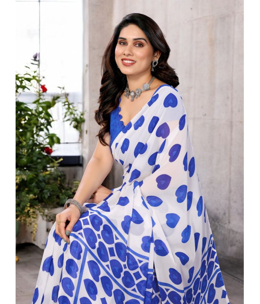     			TTH Georgette Printed Saree With Blouse Piece ( Blue , Pack of 1 )