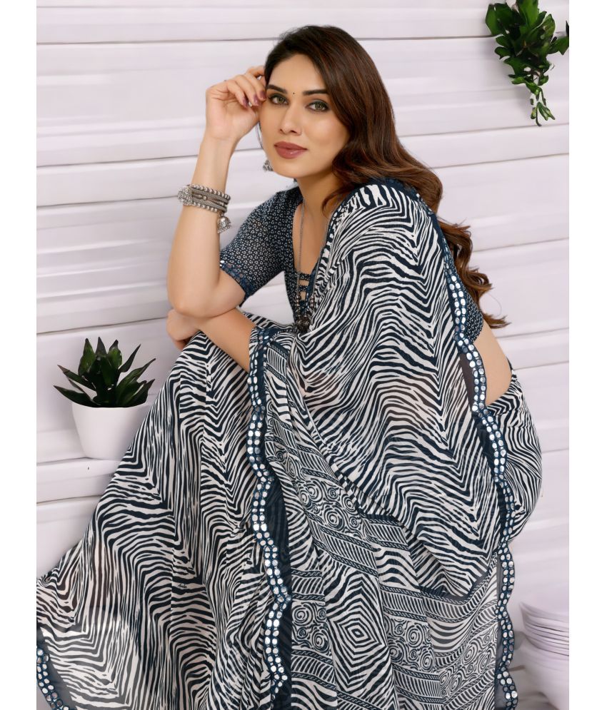     			TTH Georgette Printed Saree With Blouse Piece ( Blue , Pack of 1 )