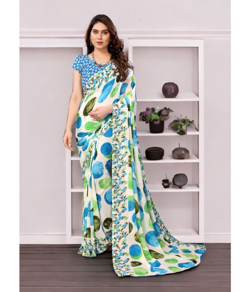     			TTH Georgette Printed Saree With Blouse Piece ( Cream , Pack of 1 )