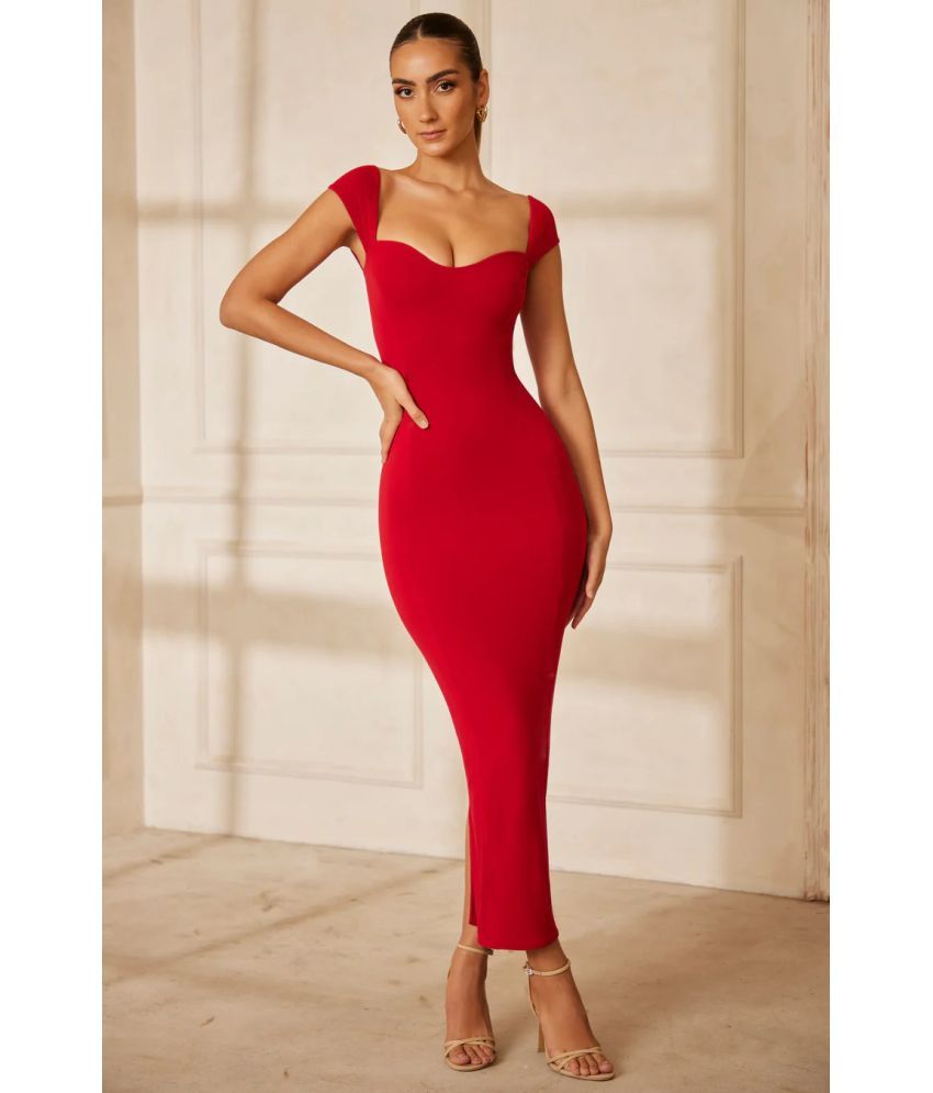     			Traquila Lycra Solid Ankle Length Women's Bodycon Dress - Red ( Pack of 1 )