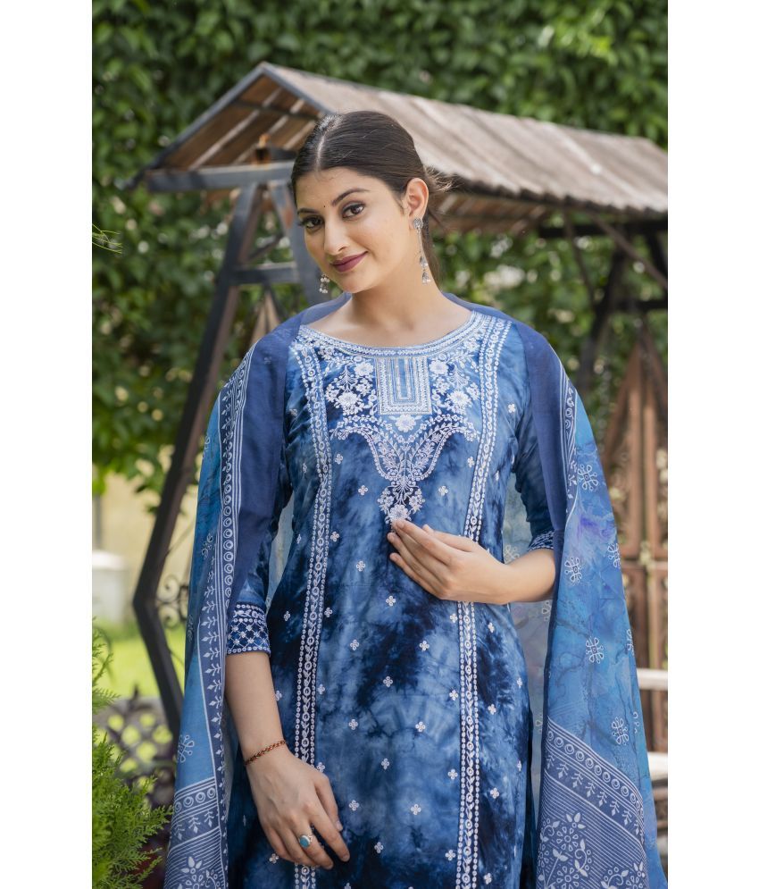     			anushansa Viscose Embroidered Kurti With Pants Women's Stitched Salwar Suit - Blue ( Pack of 1 )