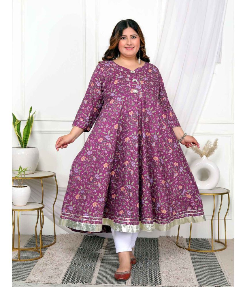     			miravan Pack of 1 Cotton Printed Anarkali Women's Kurti - ( Purple )