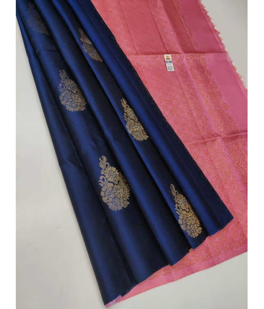     			A TO Z CART Silk Blend Embellished Saree With Blouse Piece ( Navy Blue , Pack of 1 )