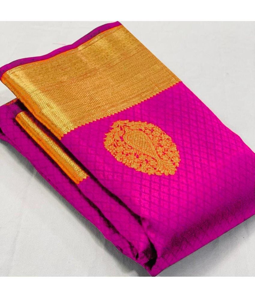     			A TO Z CART Silk Blend Embellished Saree With Blouse Piece ( Pink , Pack of 1 )