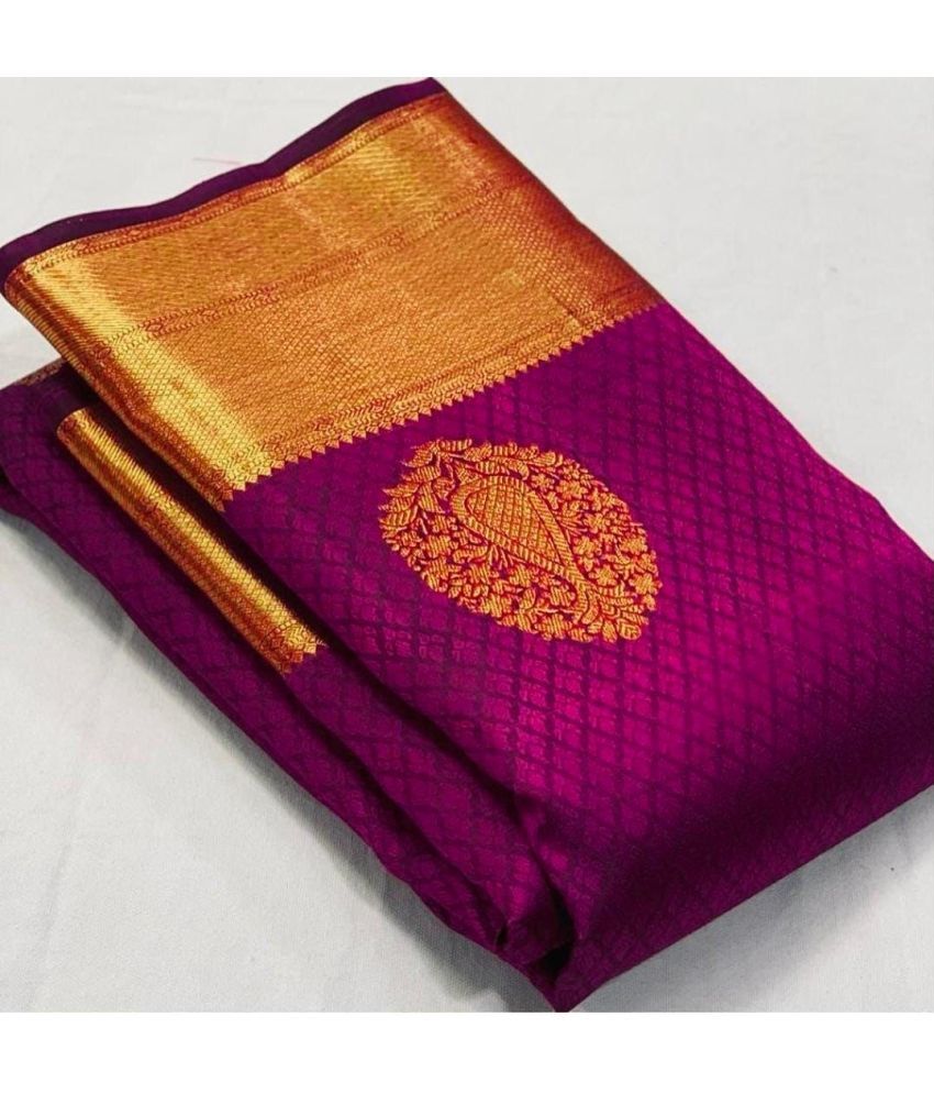     			A TO Z CART Silk Blend Embellished Saree With Blouse Piece ( Rani , Pack of 1 )