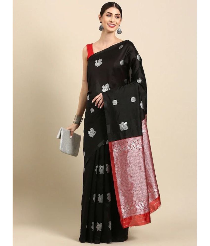     			A TO Z CART Silk Blend Embellished Saree With Blouse Piece ( Black , Pack of 1 )