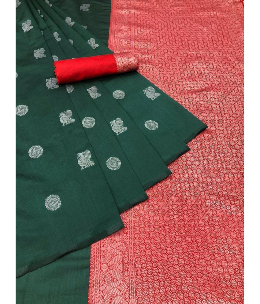     			A TO Z CART Silk Blend Embellished Saree With Blouse Piece ( Green , Pack of 1 )