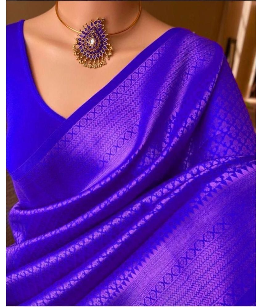     			A TO Z CART Silk Blend Embellished Saree With Blouse Piece ( Blue , Pack of 1 )