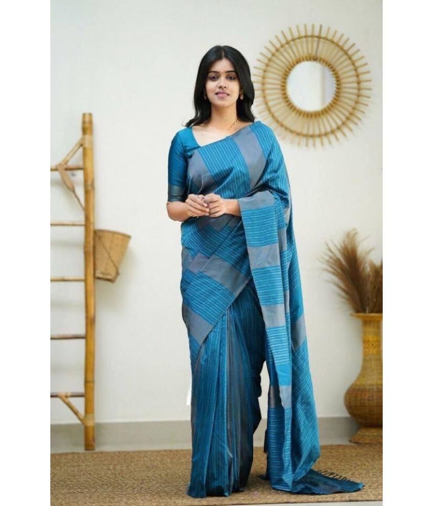     			A TO Z CART Silk Blend Embellished Saree With Blouse Piece ( SkyBlue , Pack of 1 )