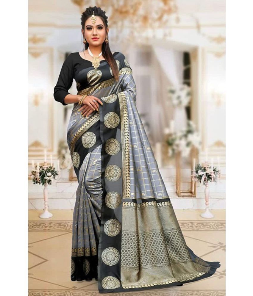     			A TO Z CART Silk Blend Embellished Saree With Blouse Piece ( Grey , Pack of 1 )