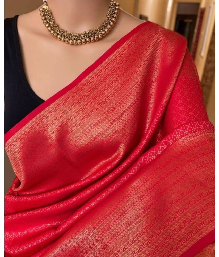     			A TO Z CART Silk Blend Embellished Saree With Blouse Piece ( Red , Pack of 1 )