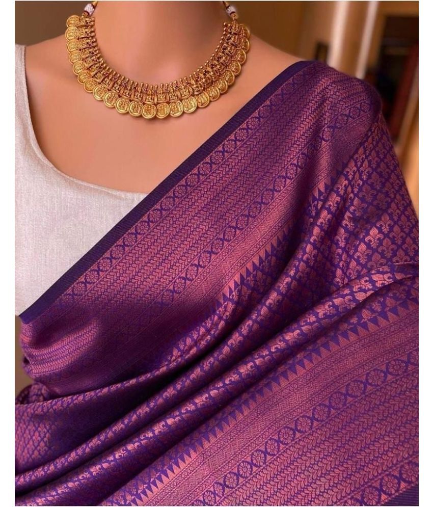     			Apnisha Silk Blend Embellished Saree With Blouse Piece ( Purple , Pack of 1 )