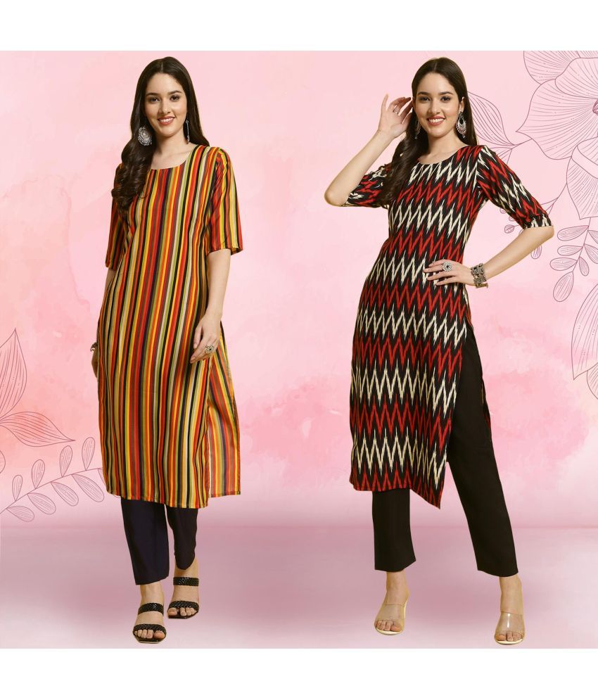     			Ethnicbasket Crepe Printed Kurti With Pants Women's Stitched Salwar Suit - Black ( Pack of 2 )