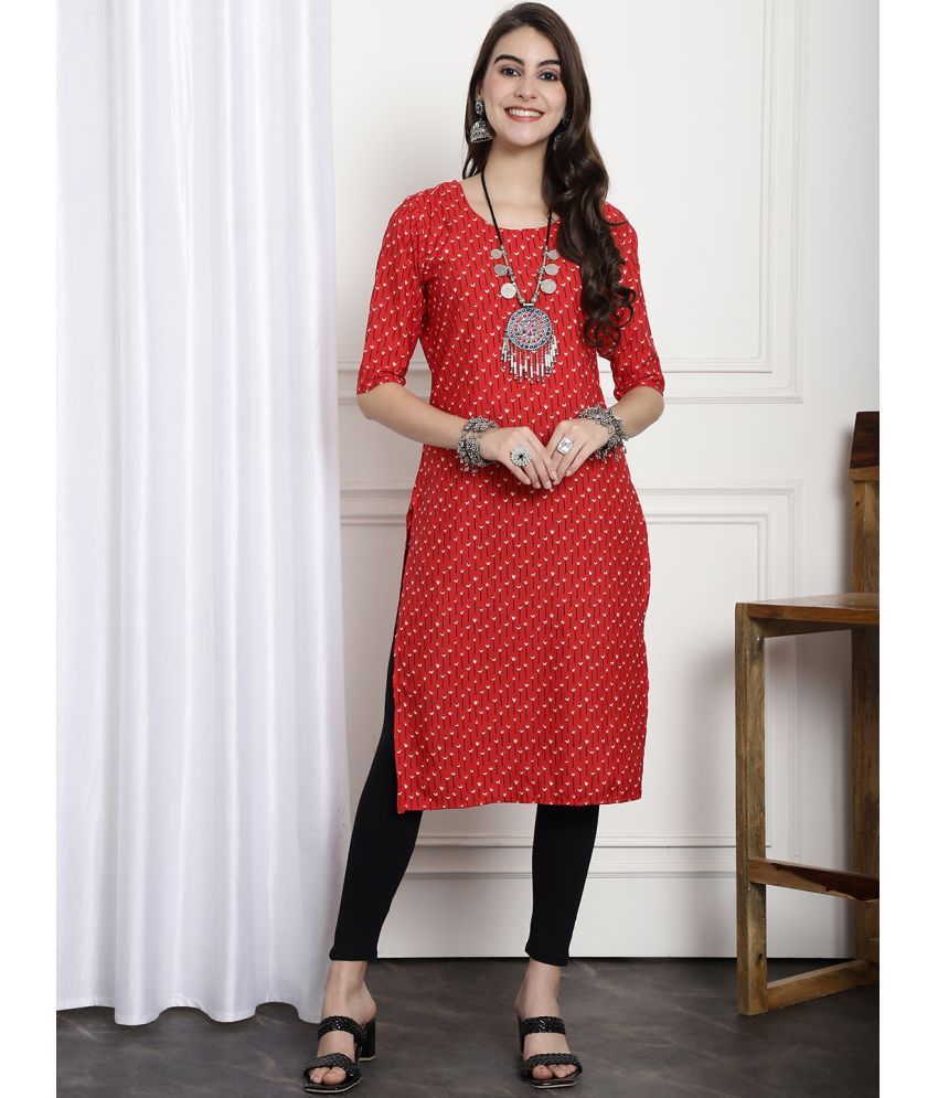     			Ethnicbasket Pack of 1 Crepe Printed Straight Women's Kurti - ( Red )