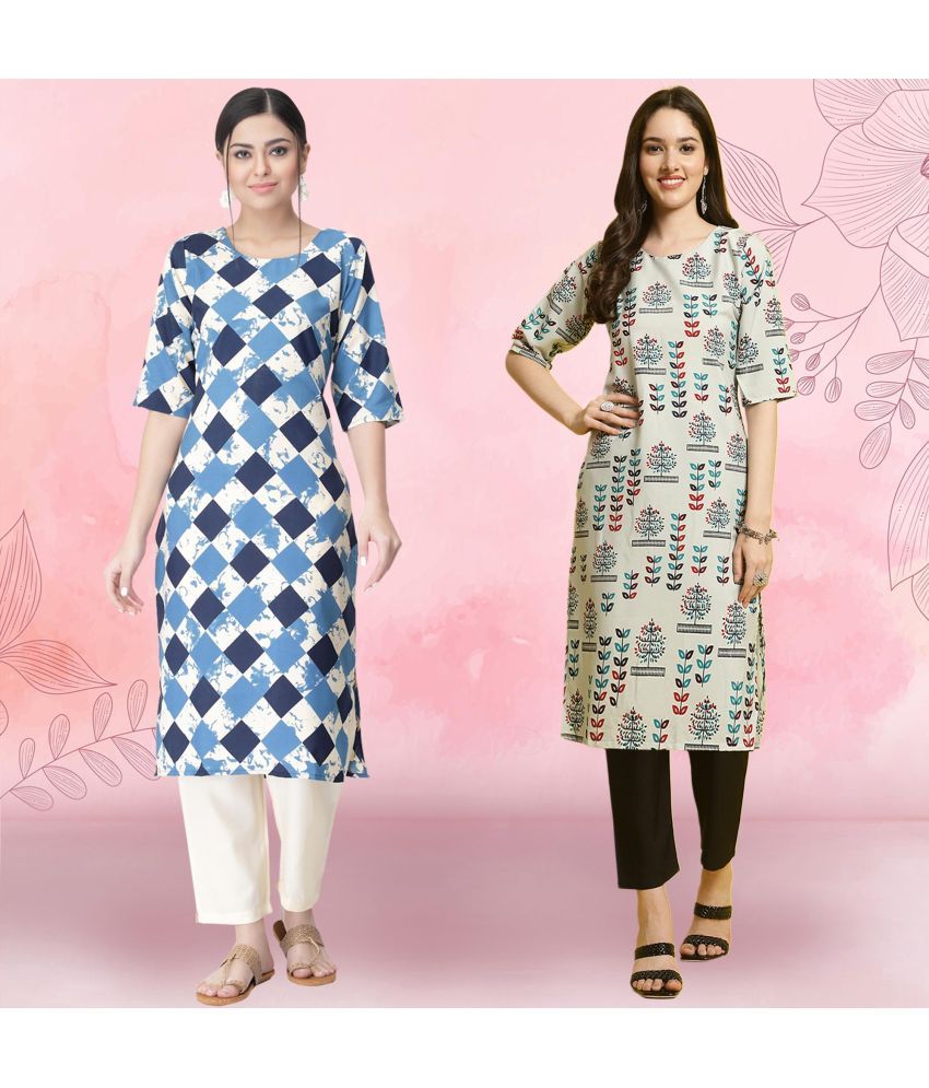     			Ethnicbasket Pack of 2 Crepe Printed Straight Women's Kurti - ( Multicolor3 )