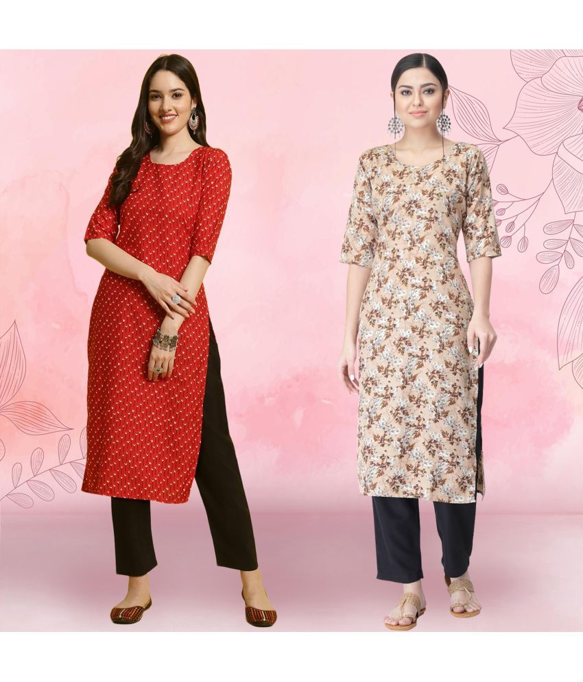     			Ethnicbasket Pack of 2 Crepe Printed Straight Women's Kurti - ( Multicolor3 )