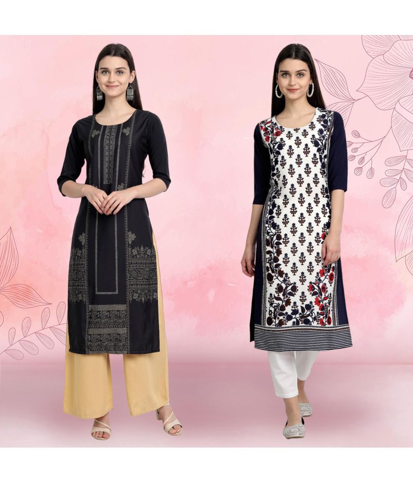     			Ethnicbasket Pack of 2 Crepe Printed Straight Women's Kurti - ( Multicolor )