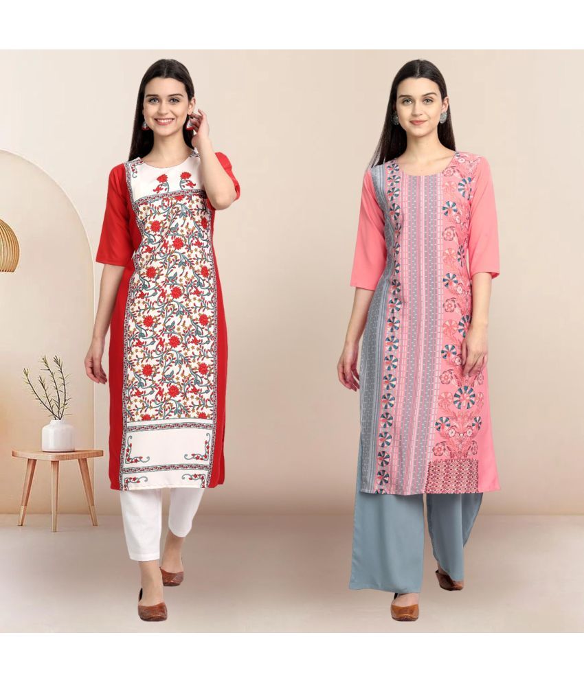     			Ethnicbasket Pack of 2 Crepe Printed Straight Women's Kurti - ( Multicolor2 )