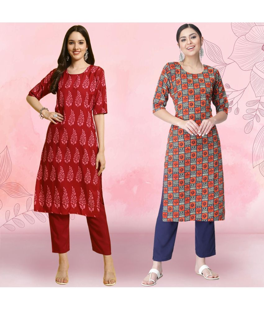     			Ethnicbasket Pack of 2 Crepe Printed Straight Women's Kurti - ( Multicolor2 )