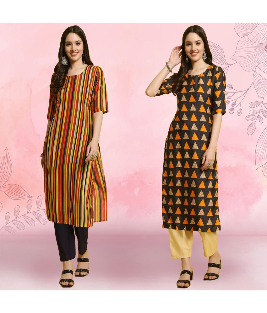     			Ethnicbasket Pack of 2 Crepe Printed Straight Women's Kurti - ( Multicolor )