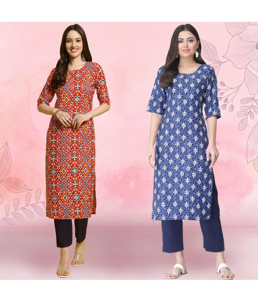     			Ethnicbasket Pack of 2 Crepe Printed Straight Women's Kurti - ( Multicolor4 )