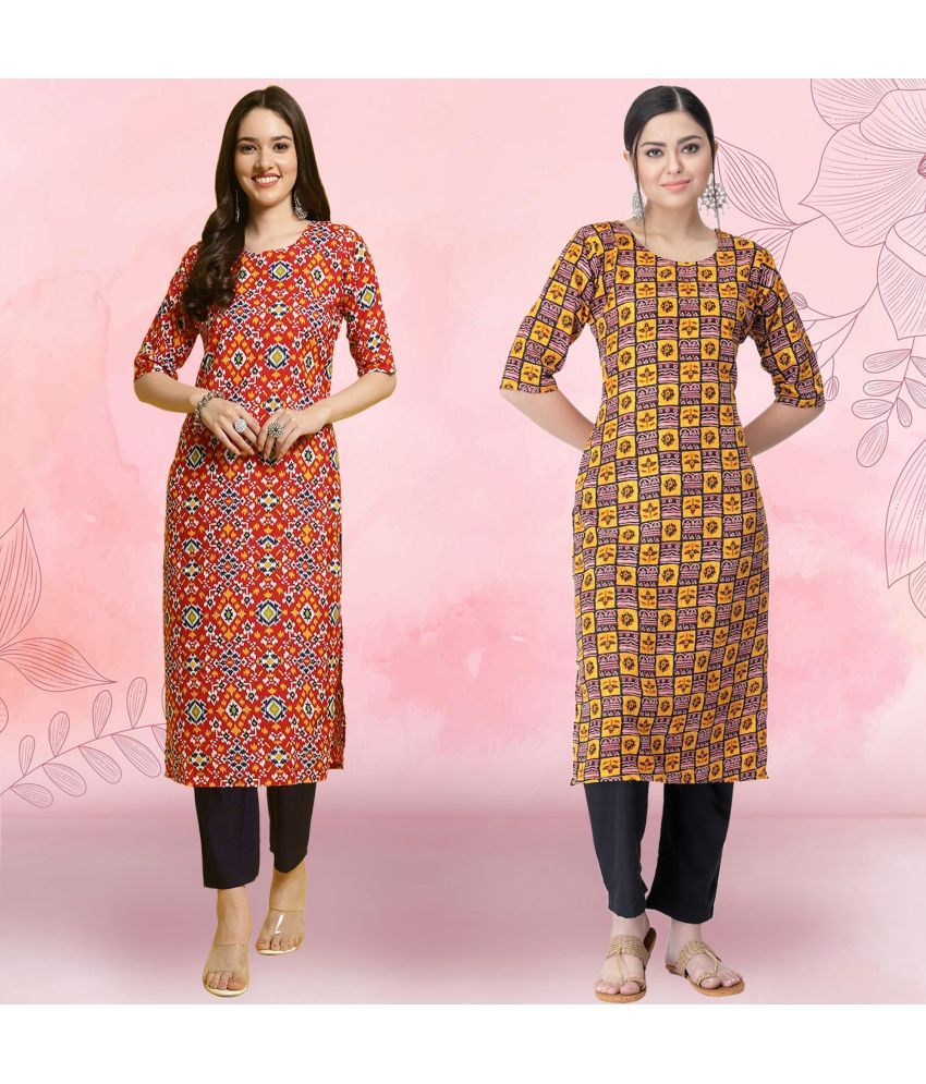     			Ethnicbasket Pack of 2 Crepe Printed Straight Women's Kurti - ( Multicolor )