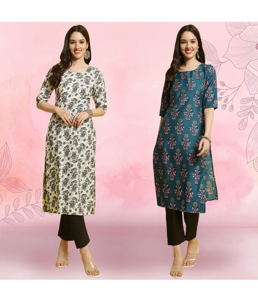     			Ethnicbasket Pack of 2 Crepe Printed Straight Women's Kurti - ( Multicolor3 )