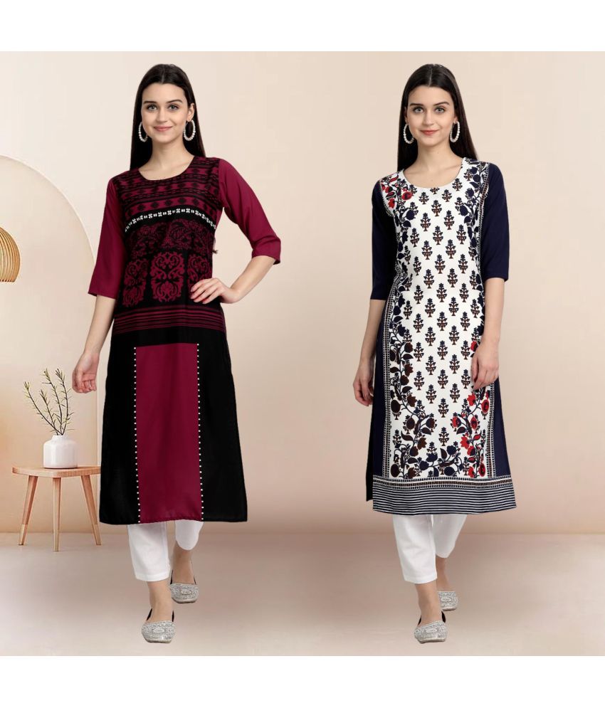     			Ethnicbasket Pack of 2 Crepe Printed Straight Women's Kurti - ( Multicolor1 )